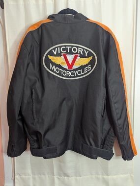 Victory Motorcycle Men's Black Performance Jacket with Orange Shoulder Stripes